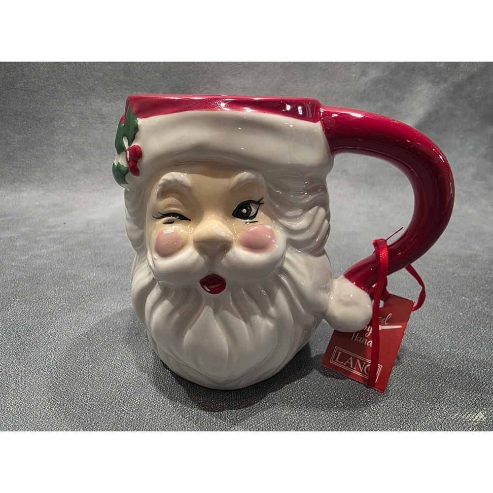 Lang Winking Santa Claus Coffee Mug Believe Hand Painted Holiday Ceramic Cup
